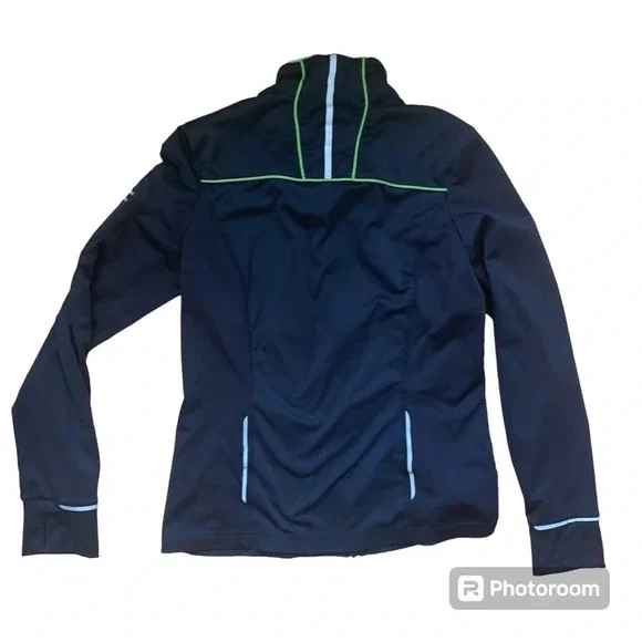 Athleta Reflective Jacket Black Athletic Zip Up Size Medium Brat Summer Green - Picture 2 of 8